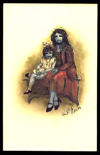 7" x 8" antique photograph reworked into a one of kind gothic painting ready for framing.